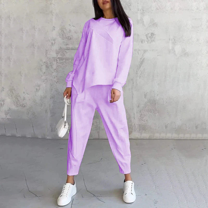 Women Long-Sleeve Irregular Hem Sweatshirts & Pants Set
